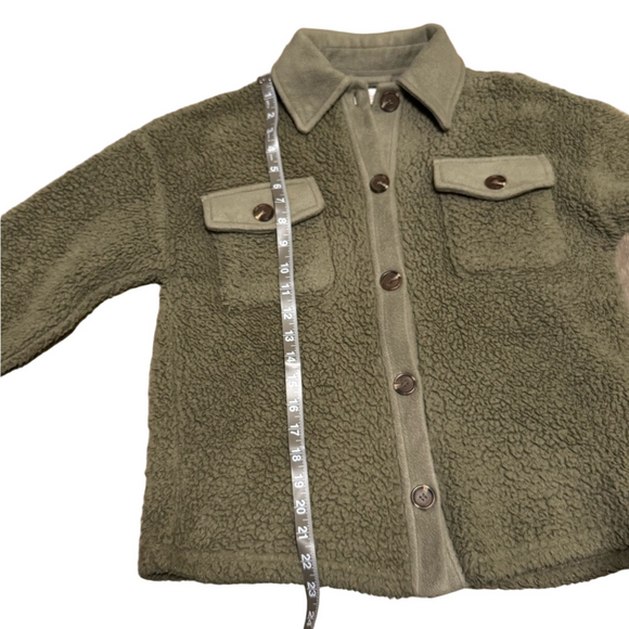 Pink Rose Army Green Faux Fur Sherpa Button Jacket Women Size XS - Picture 12 of 16